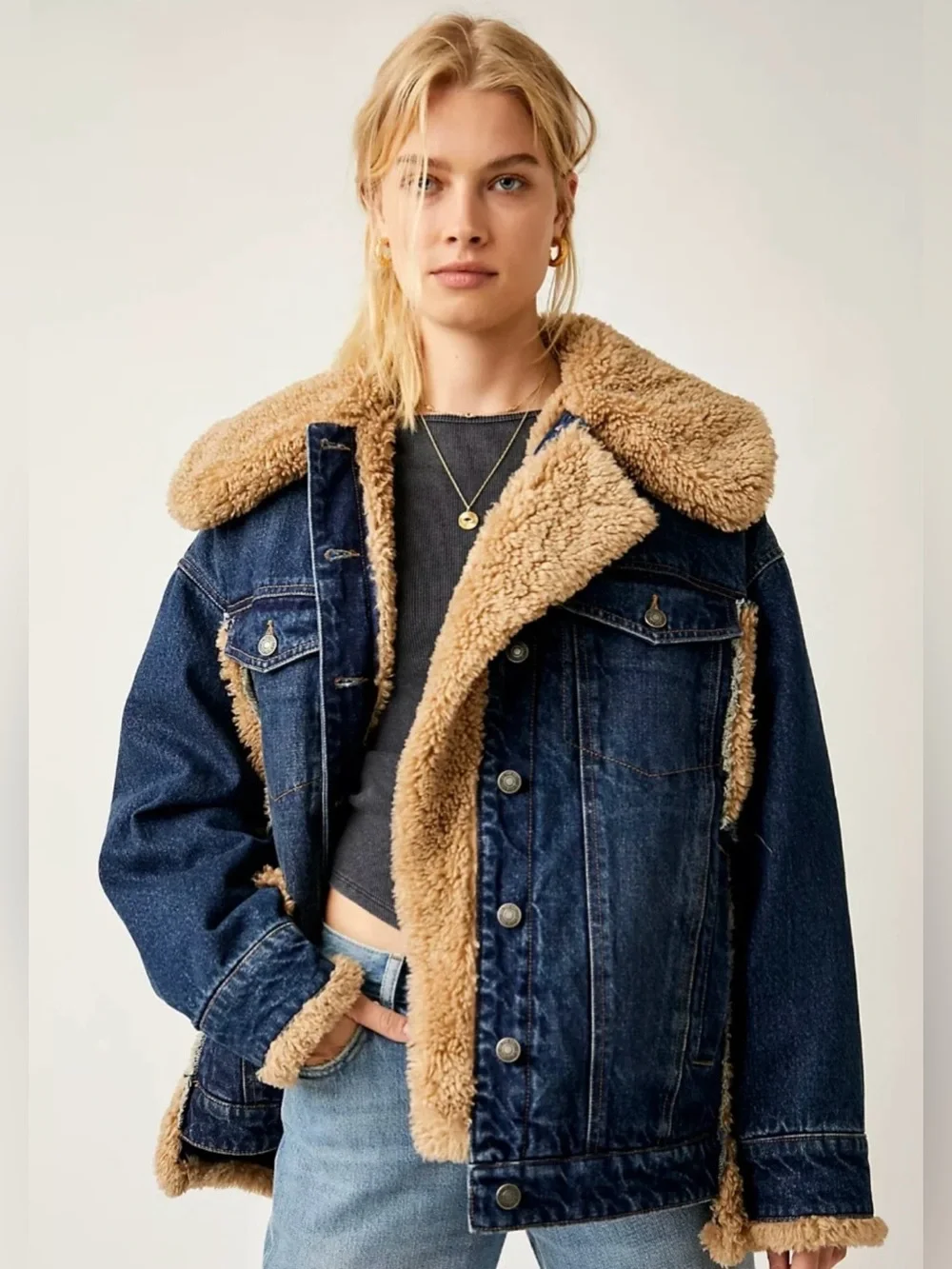 ▪️NWT Rare Free people Holly Cozy Denim Jacket- Rinse Combo